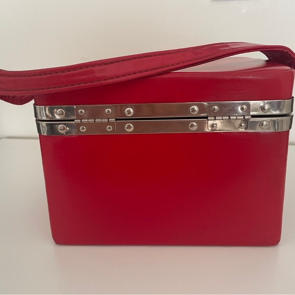 Red Box Handbag with Silver Accents - Picture 2 of 4
